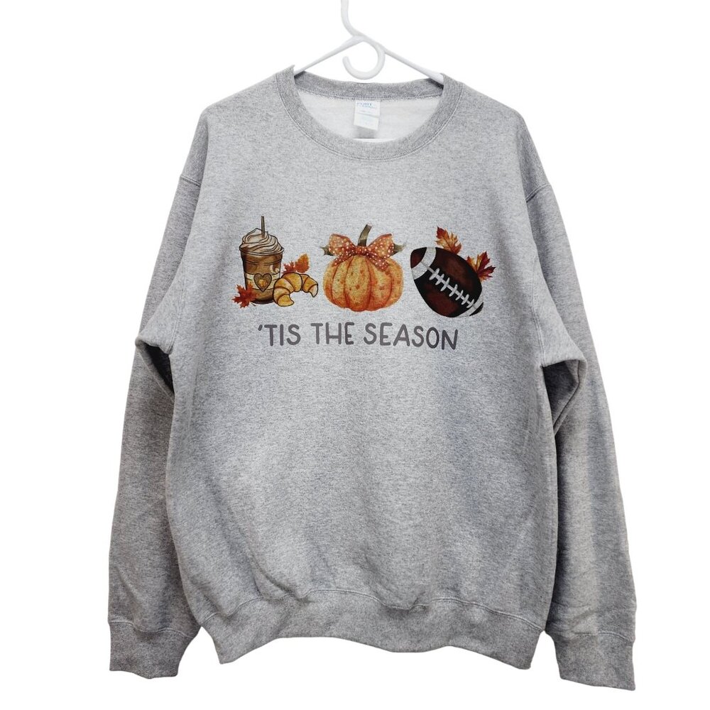 Tis' The Season Pumpkin Spice Leaves Football Stars Unisex Sweatshirt Size L